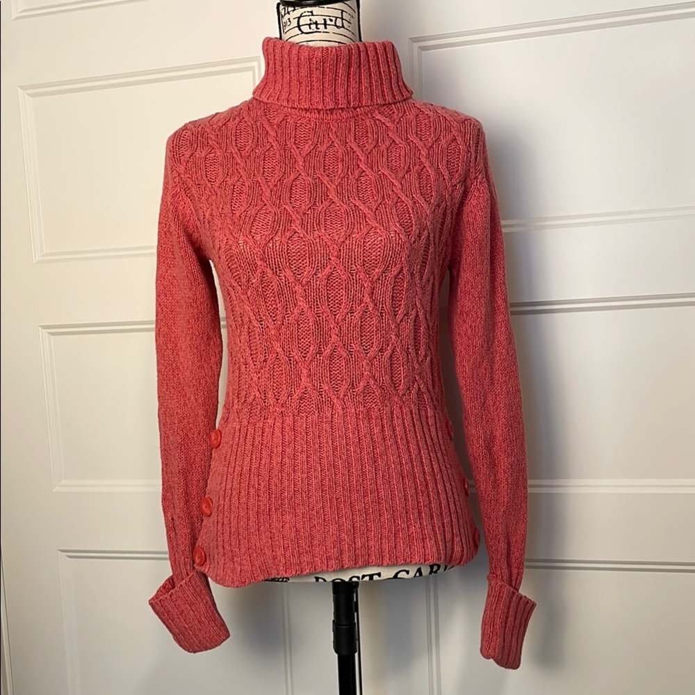 Apt. 9 Salmon Pink Turtleneck Sweater with Cable Knit Pattern Size Small